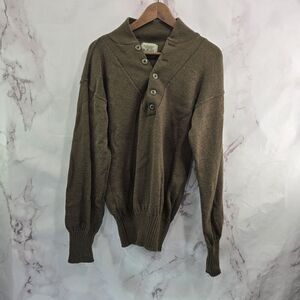 Vintage Army Sweater Mens Large Olive Green Drab Henley Knit Shawl Collar DLA